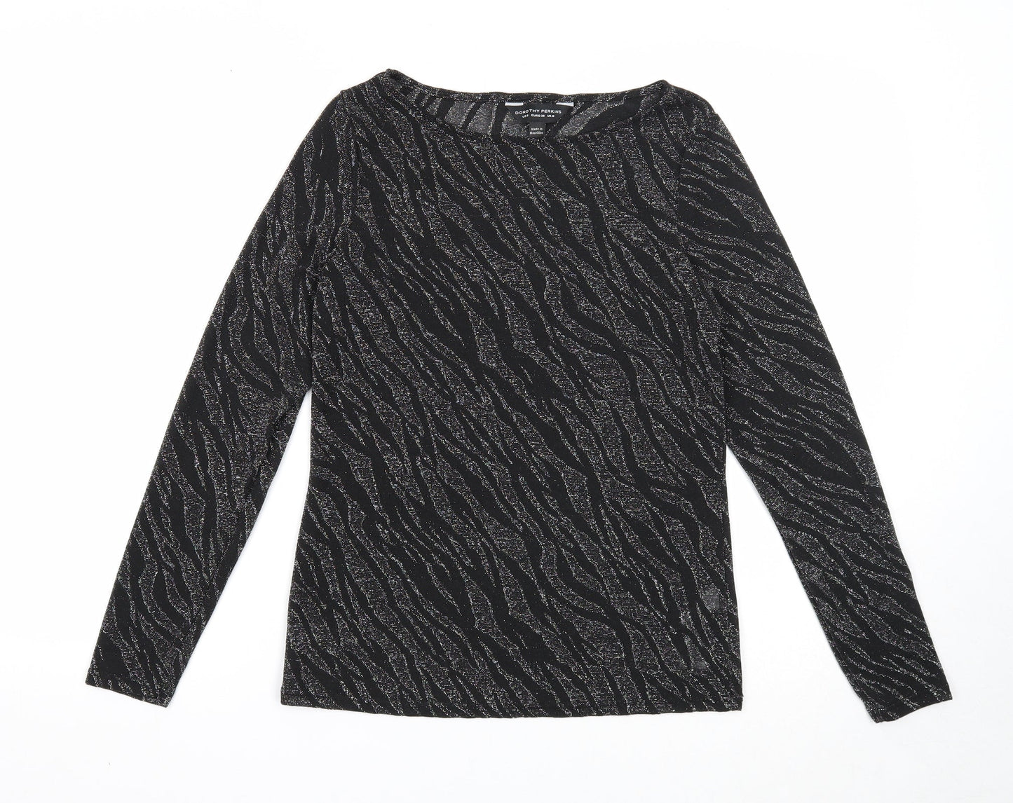 Dorothy Perkins Womens Black Animal Print Polyester Basic Blouse Size 10 Boat Neck - Tiger Print