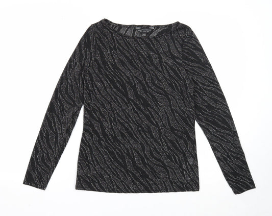 Dorothy Perkins Womens Black Animal Print Polyester Basic Blouse Size 10 Boat Neck - Tiger Print