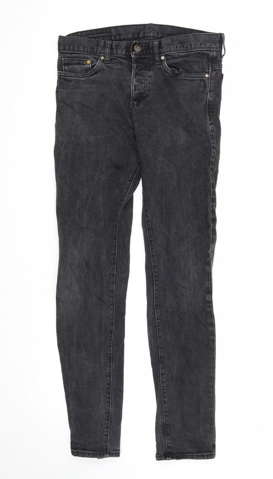 Preworn Mens Black Cotton Straight Jeans Size 30 in L32 in Slim Button