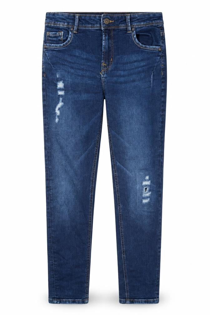 Denim & Co. Girls Blue Cotton Skinny Jeans Size 12-13 Years Regular Zip - Distressed
