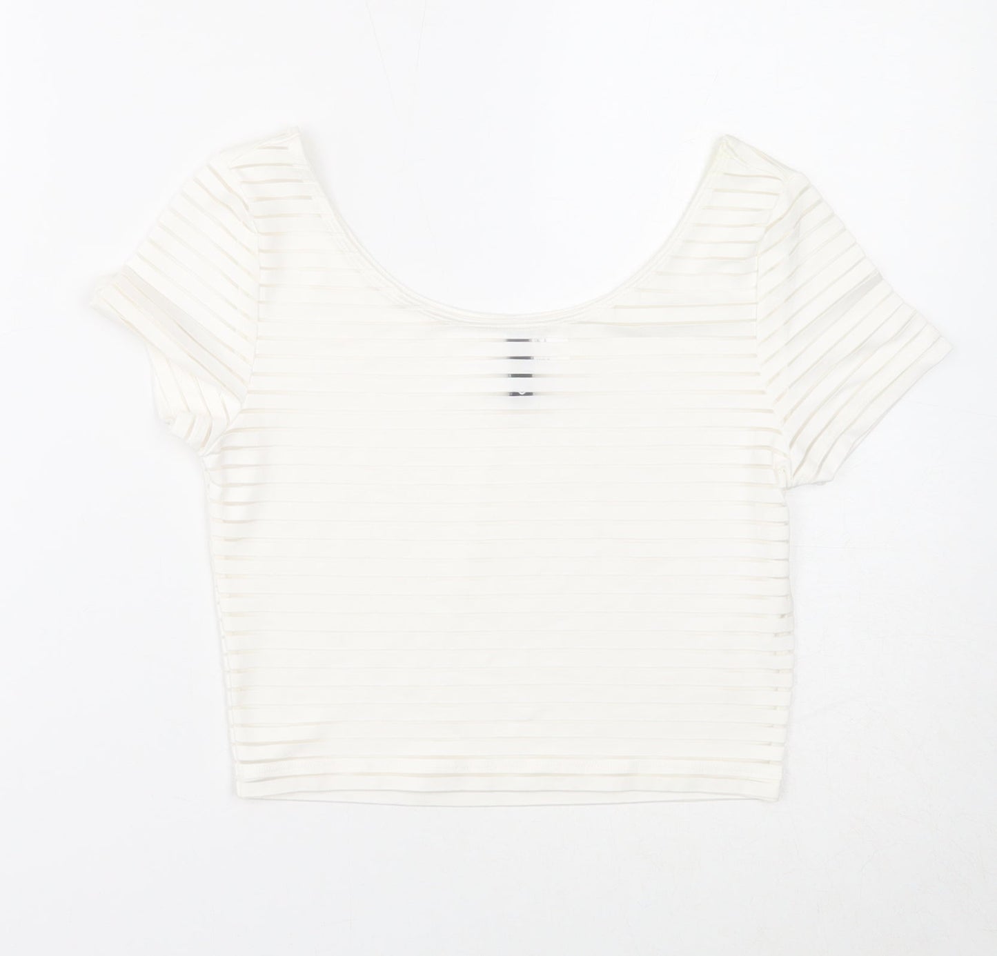 Divided Womens White Polyester Basic T-Shirt Size S Scoop Neck