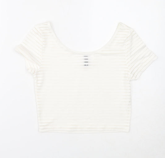 Divided Womens White Polyester Basic T-Shirt Size S Scoop Neck