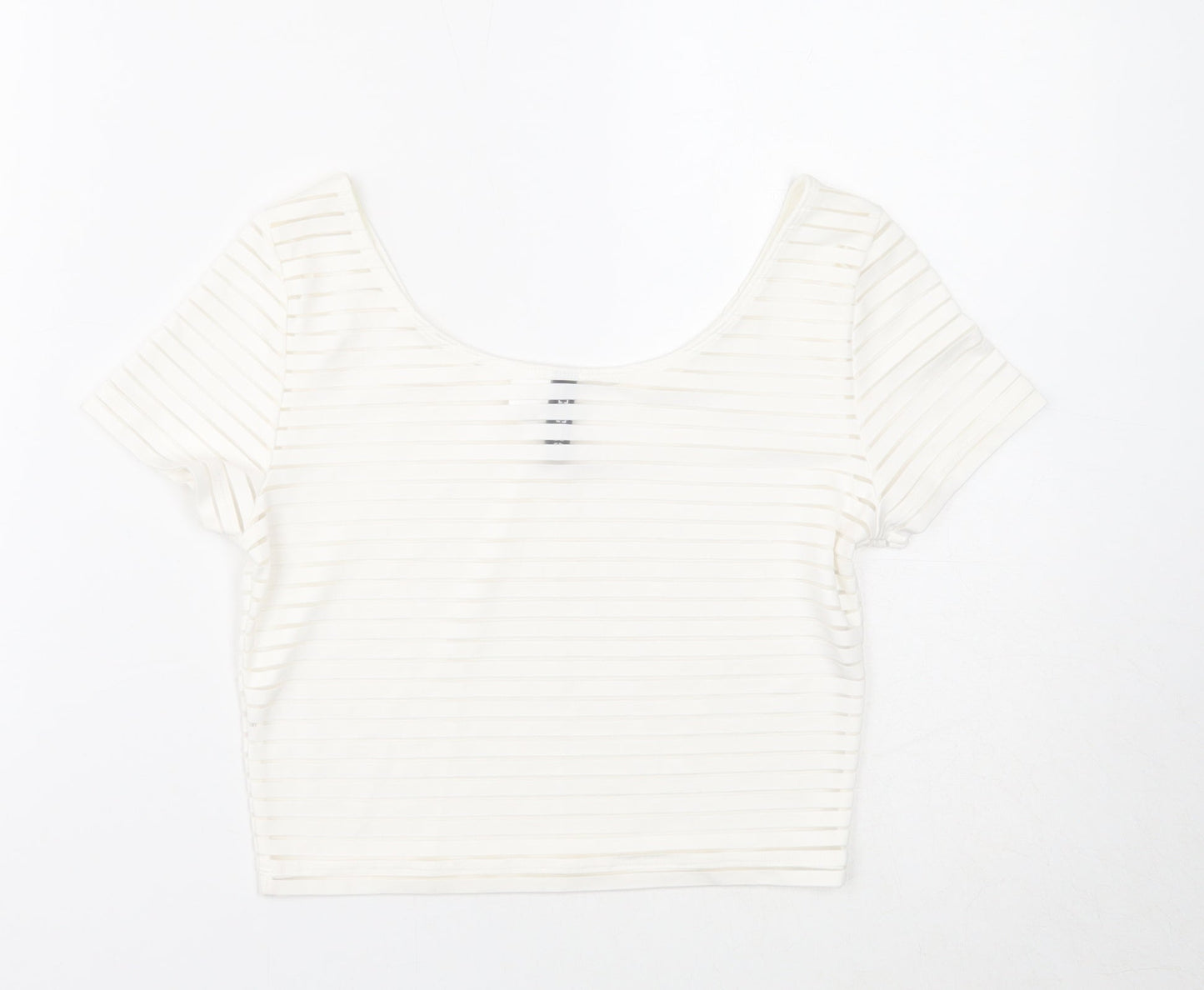 Divided Womens White Polyester Basic T-Shirt Size S Scoop Neck