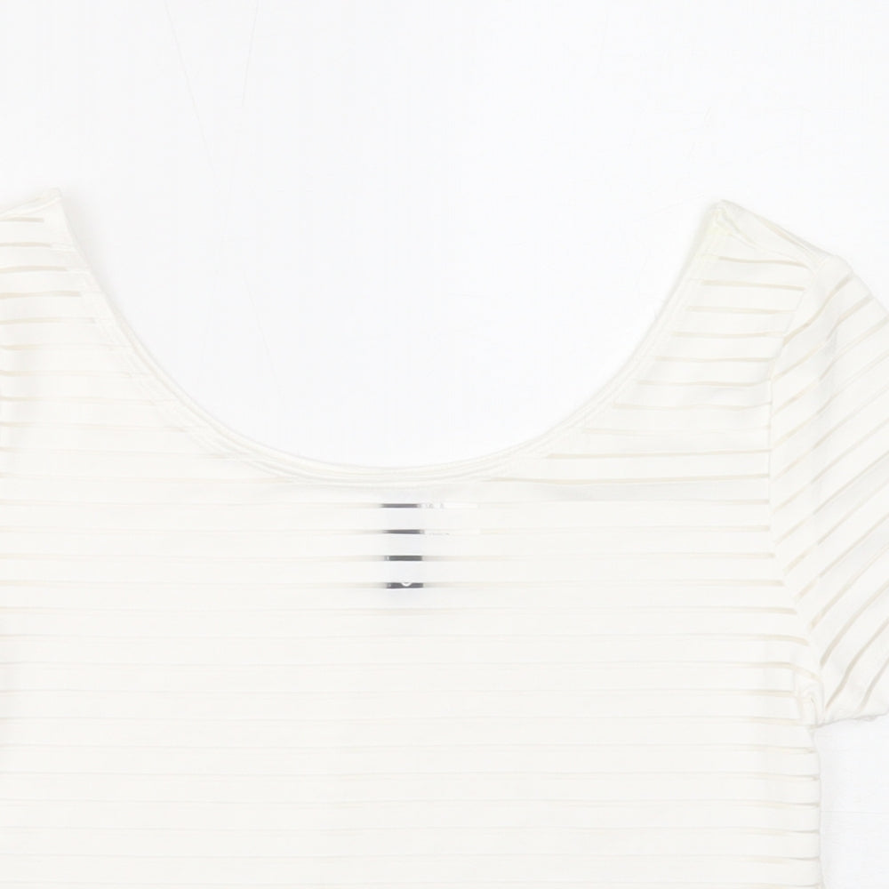 Divided Womens White Polyester Basic T-Shirt Size S Scoop Neck