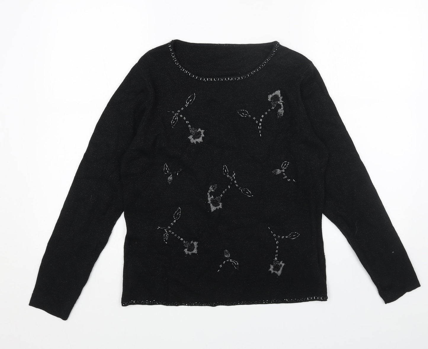 Marks and Spencer Womens Black Scoop Neck Acrylic Pullover Jumper Size 12