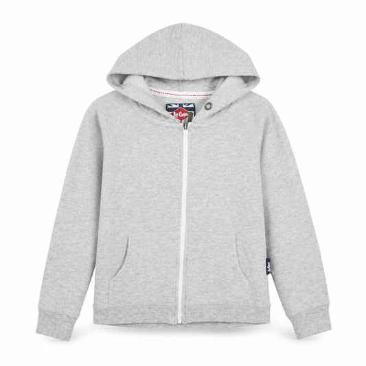 Front view of Lee Cooper women’s grey cotton full zip hoodie, size UK 8, zip - pockets