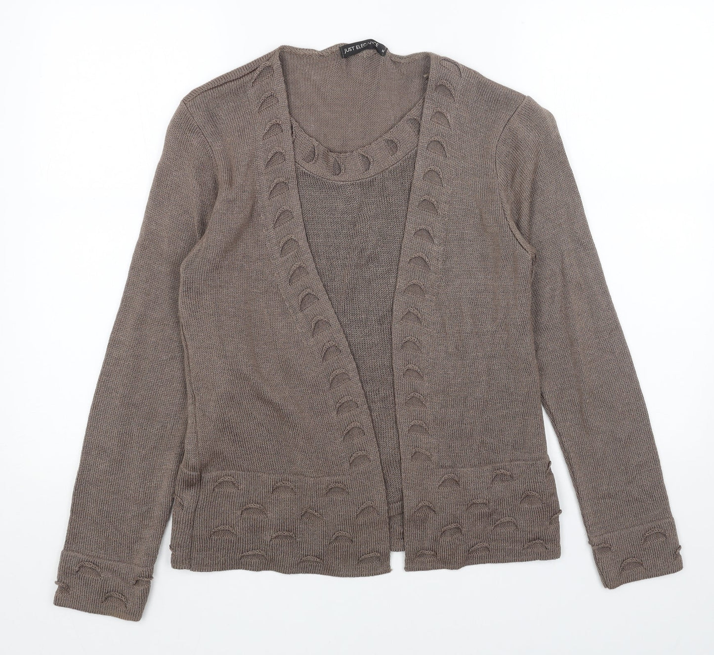 Just Elegance Womens Brown Scoop Neck Acrylic Cardigan Jumper Size M - 2 Piece