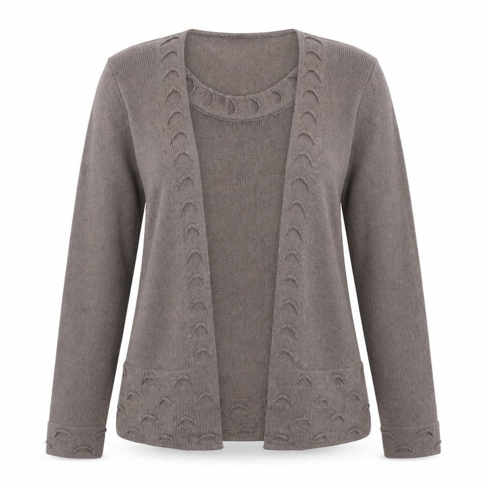 Just Elegance Womens Brown Scoop Neck Acrylic Cardigan Jumper Size M - 2 Piece