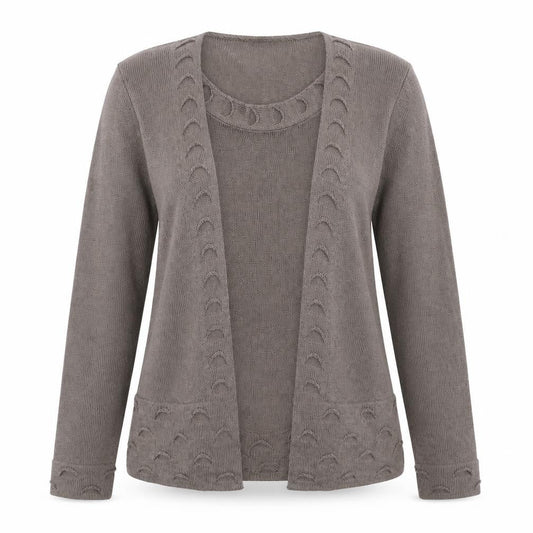 Just Elegance Womens Brown Scoop Neck Acrylic Cardigan Jumper Size M - 2 Piece