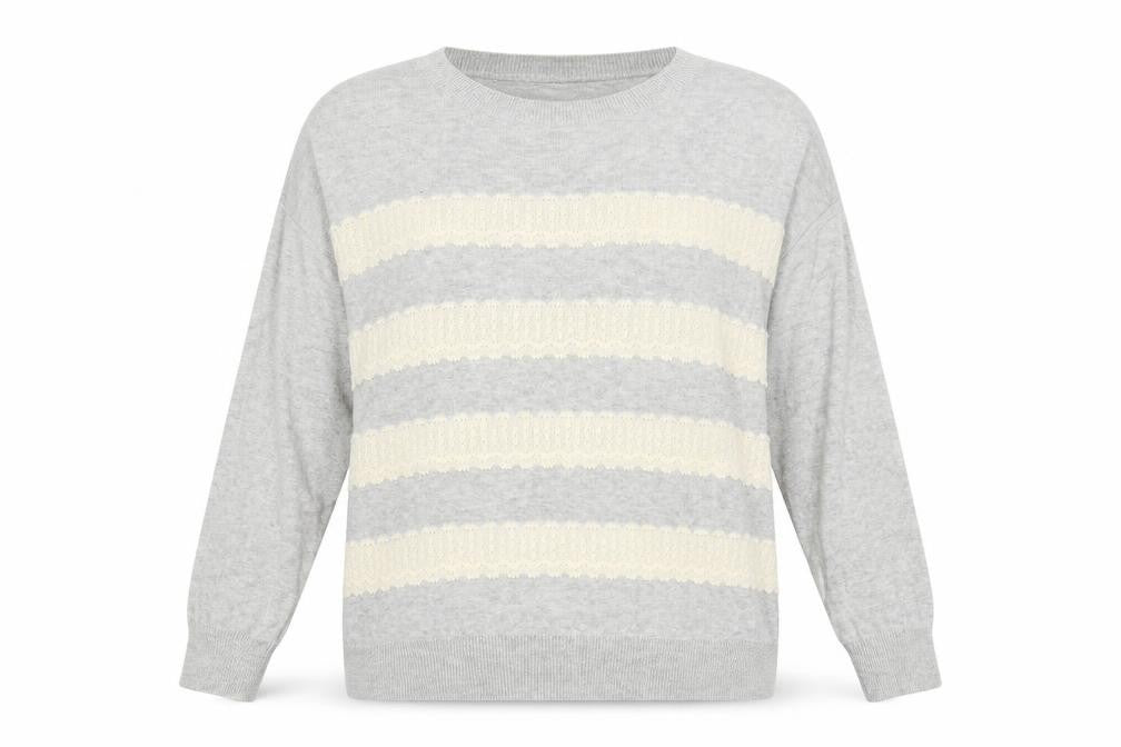 Limited Collection Womens Grey Round Neck Striped Acrylic Pullover Jumper Size 10