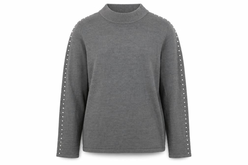Classic Womens Grey High Neck Acrylic Pullover Jumper Size 14
