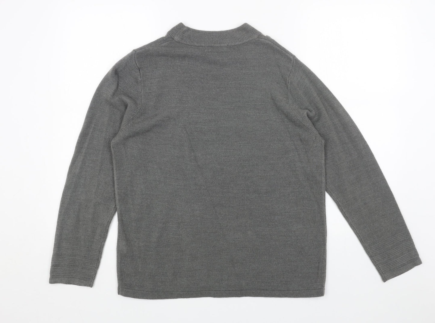 Classic Womens Grey High Neck Acrylic Pullover Jumper Size 14