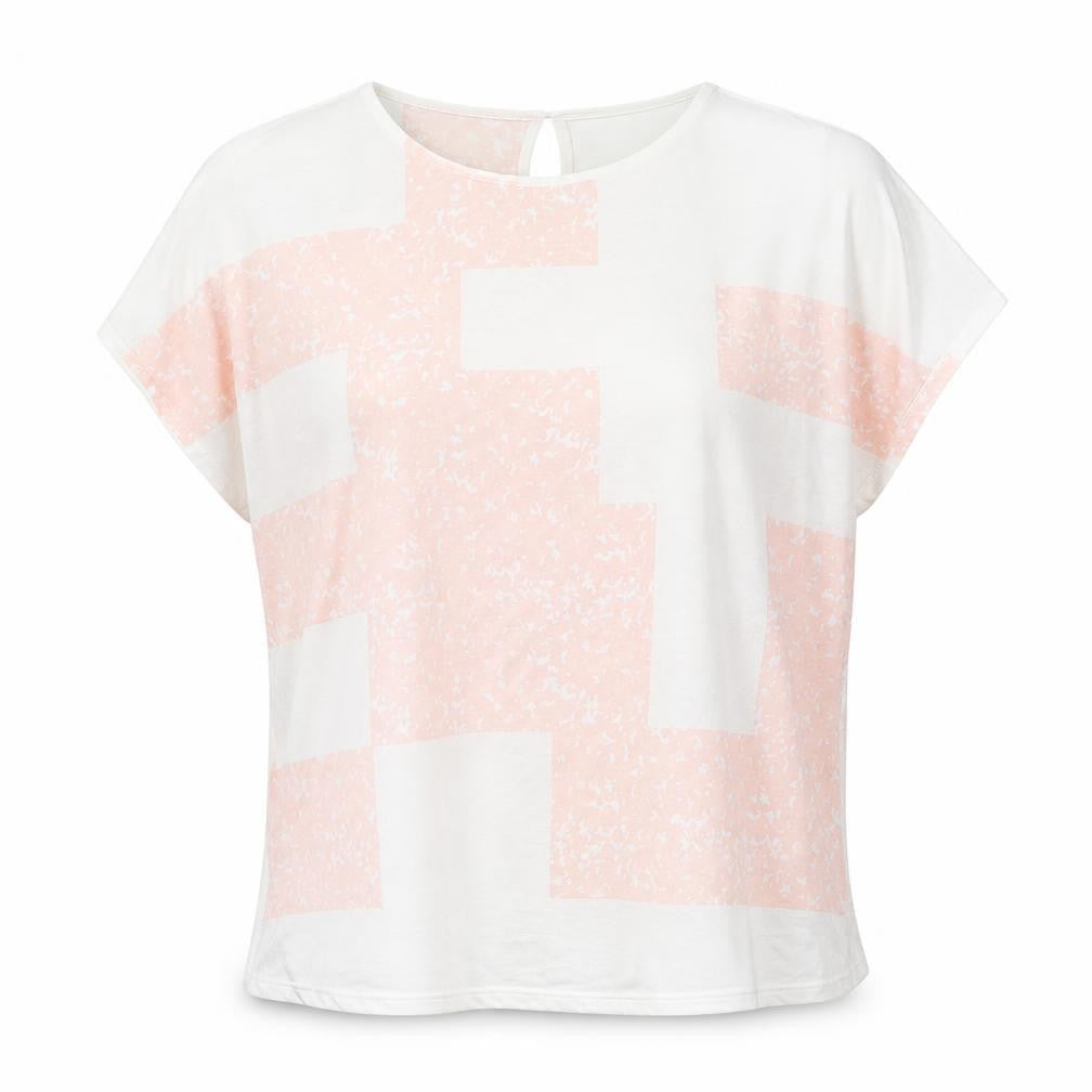 Marble Womens White Geometric Cotton Basic T-Shirt Size L Round Neck