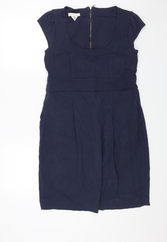 PINODUCCI Womens Blue Cotton Sheath Size L Scoop Neck Zip