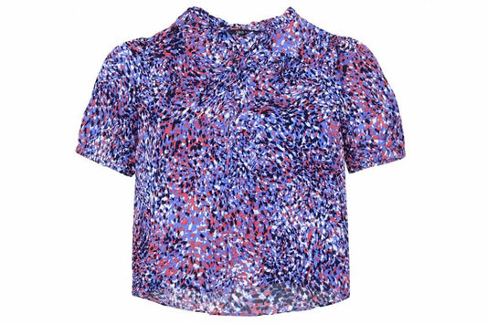 Marks and Spencer Womens Blue Herringbone Viscose Basic Blouse Size 12 V-Neck - Tie Neck Detail