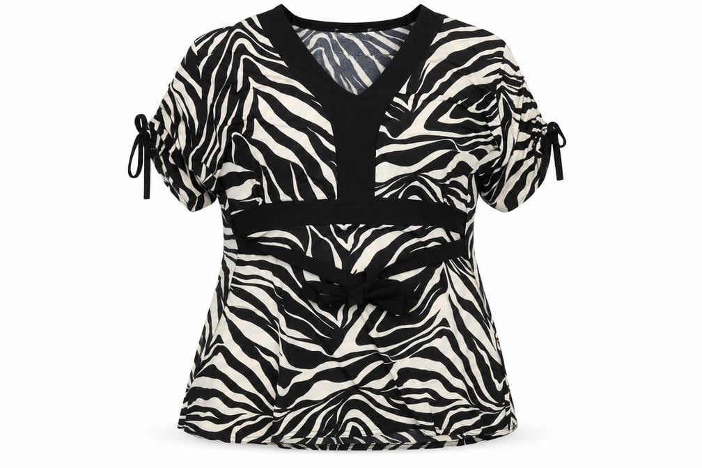 Bassini Womens Black Animal Print Polyester Basic T-Shirt Size XL V-Neck - Tiger Print