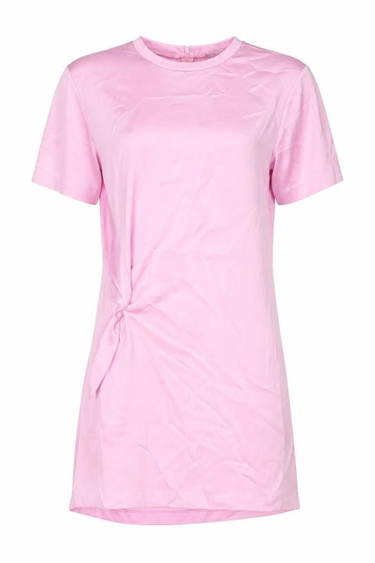 Zara Womens Pink Polyester T-Shirt Dress Size L Round Neck Zip - Ruched