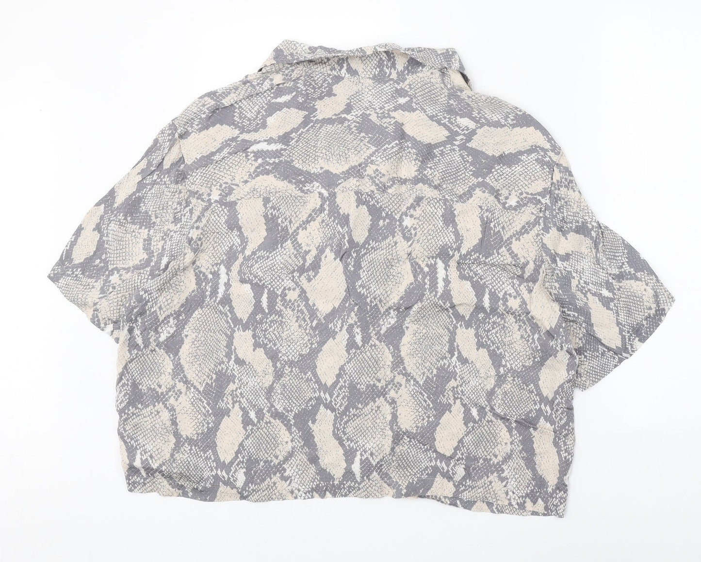 H&M Womens Grey Geometric Viscose Basic Button-Up Size L Collared