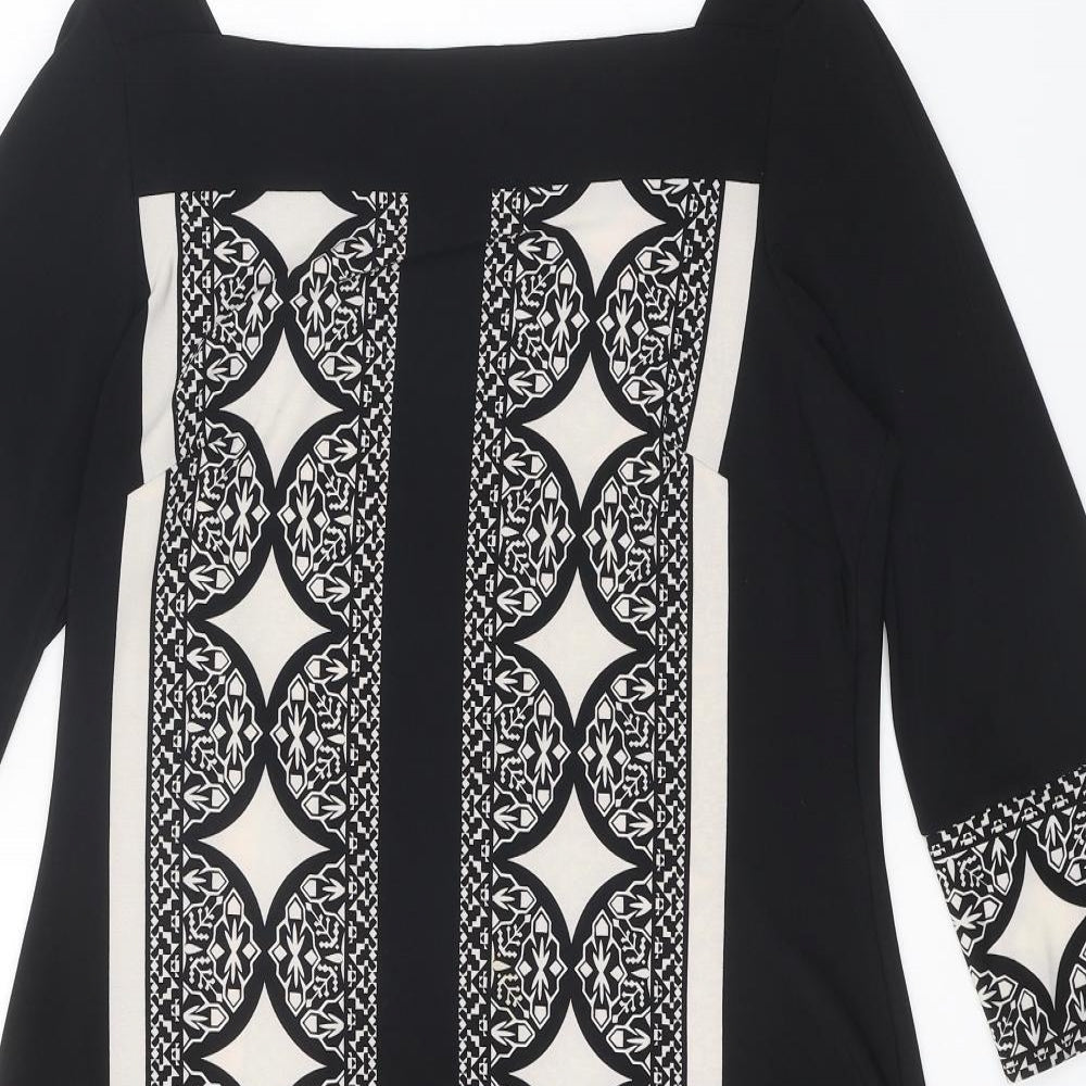 Marks and Spencer Womens Black Geometric Polyester Shift Size 14 Square Neck Pullover