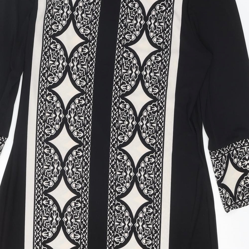 Marks and Spencer Womens Black Geometric Polyester Shift Size 14 Square Neck Pullover