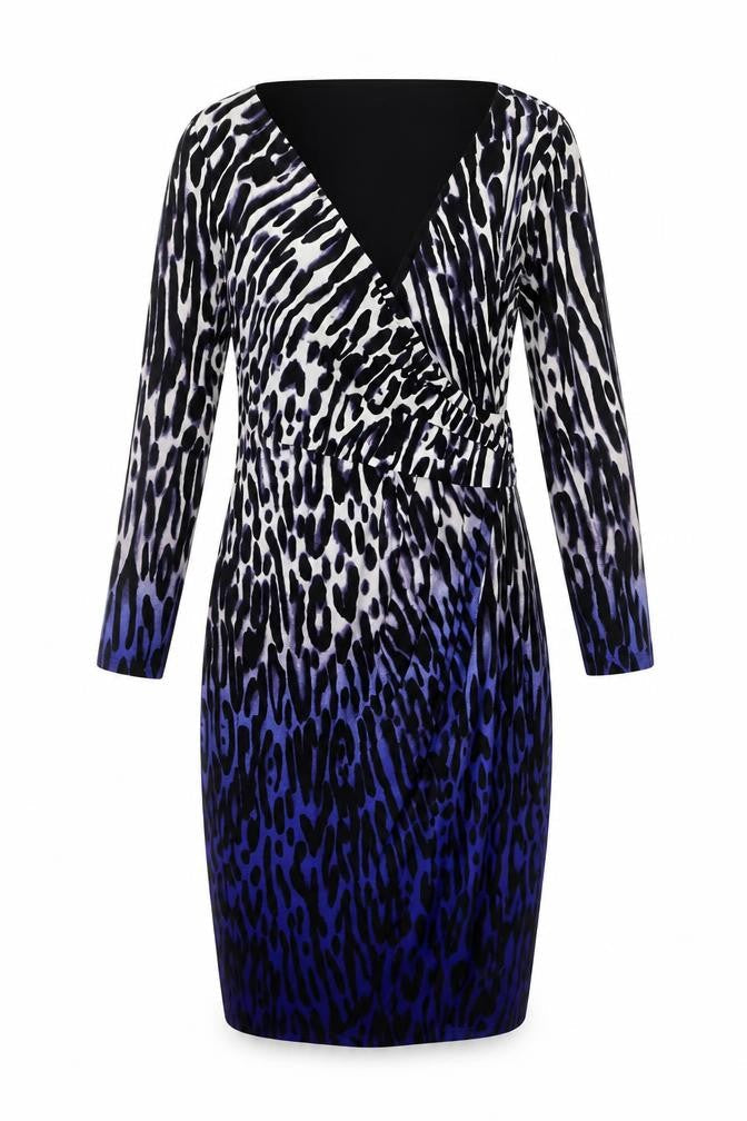 Coast Womens White Animal Print Polyester Pencil Dress Size 10 V-Neck Pullover - Leopard Print Ombré