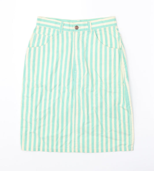 Second Image Womens Green Striped Cotton A-Line Skirt Size 25 in Zip - Play Loud