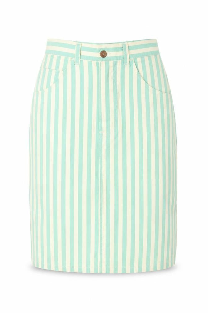 Second Image Womens Green Striped Cotton A-Line Skirt Size 25 in Zip - Play Loud