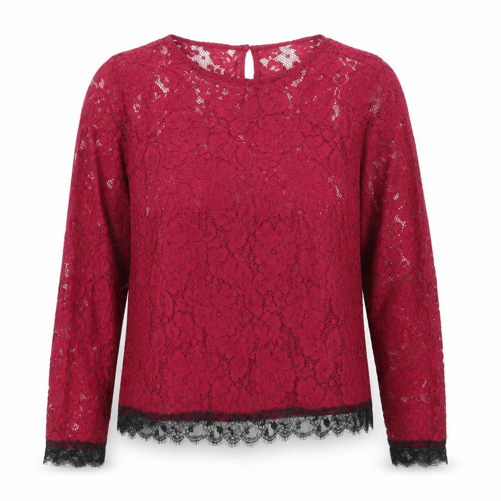 Sisley Womens Red Geometric Cotton Basic Blouse Size M Round Neck