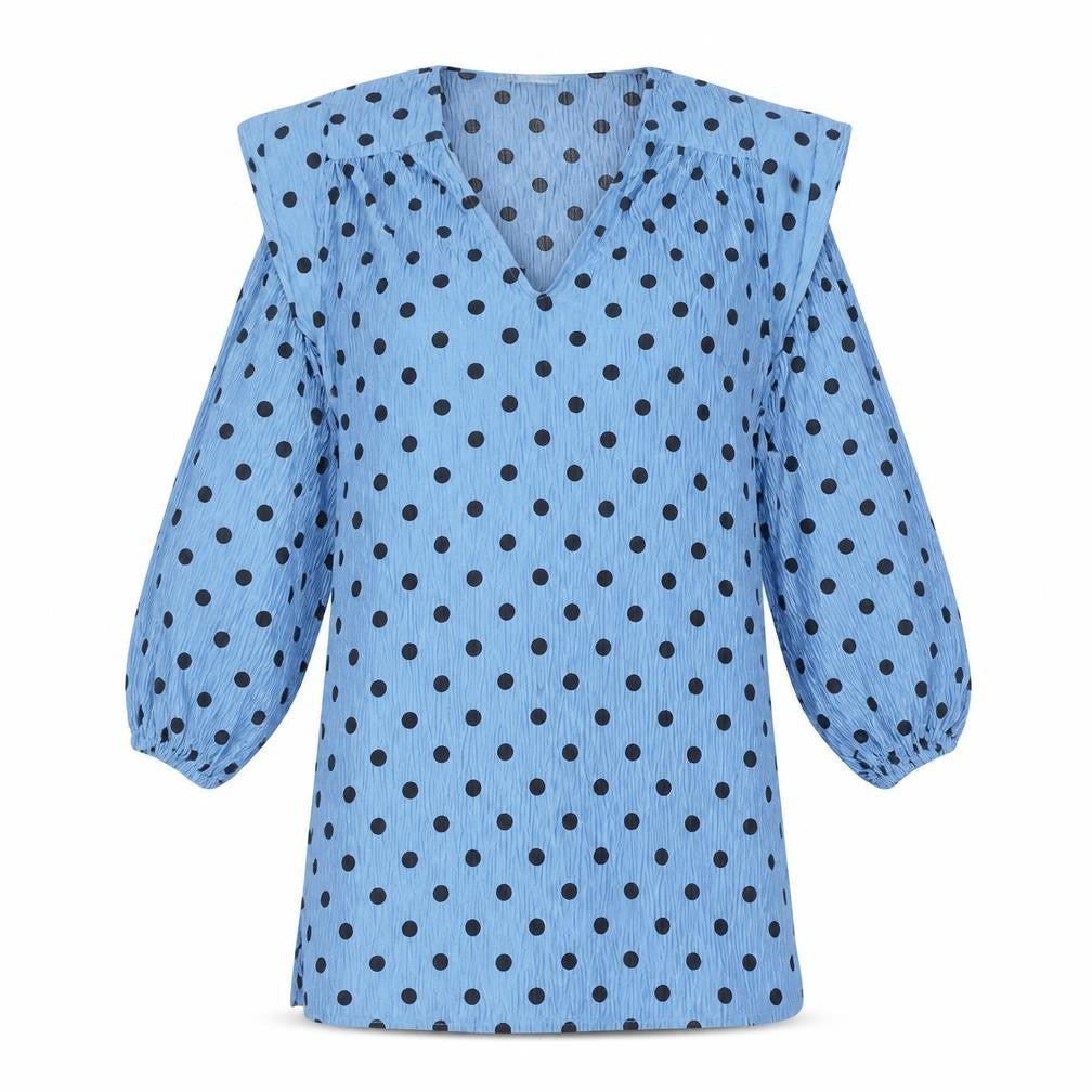Zara Womens Blue Polka Dot Polyester Shift Size S V-Neck Pullover