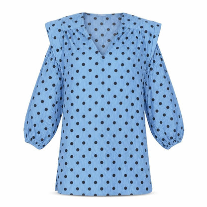Zara Womens Blue Polka Dot Polyester Shift Size S V-Neck Pullover