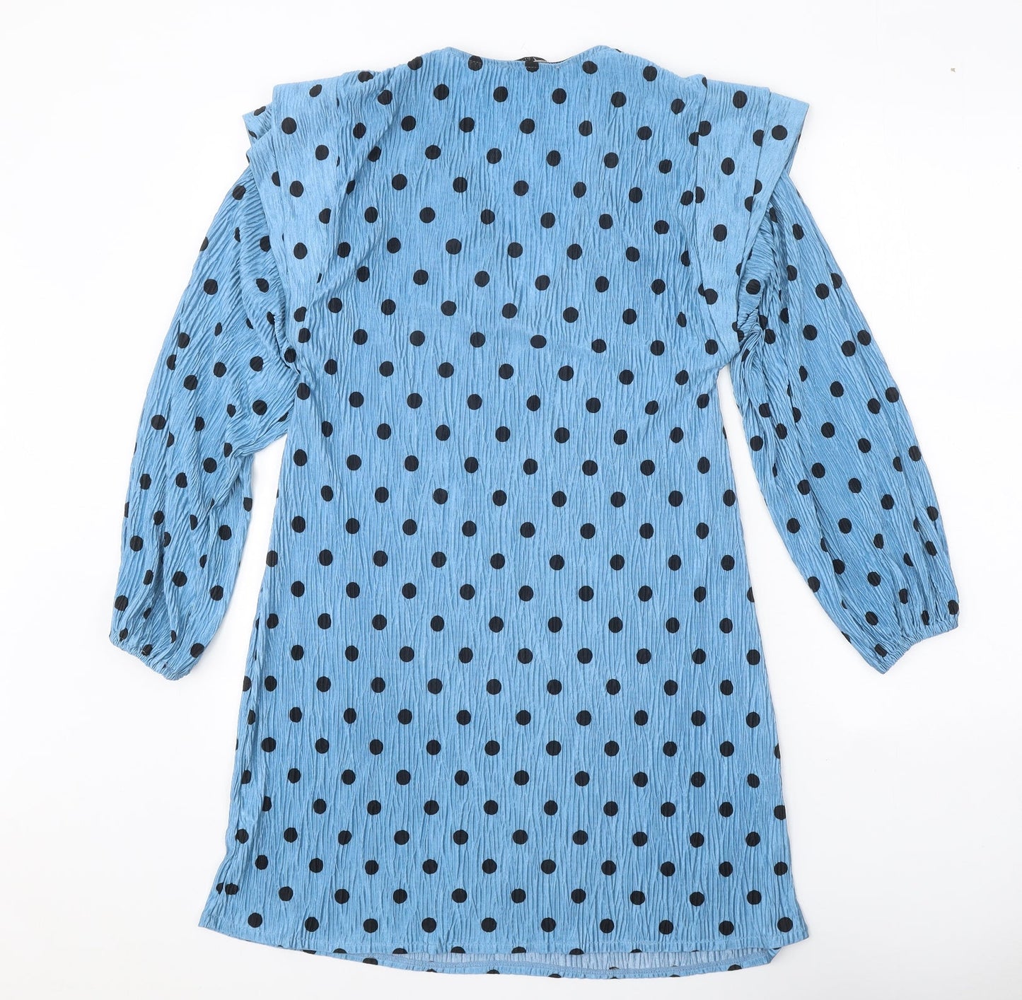Zara Womens Blue Polka Dot Polyester Shift Size S V-Neck Pullover