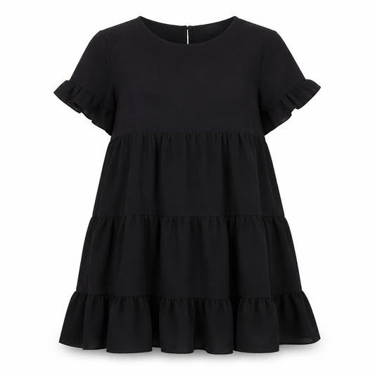 Cameo Rose Womens Black Polyester A-Line Size S Scoop Neck Button - Tiered