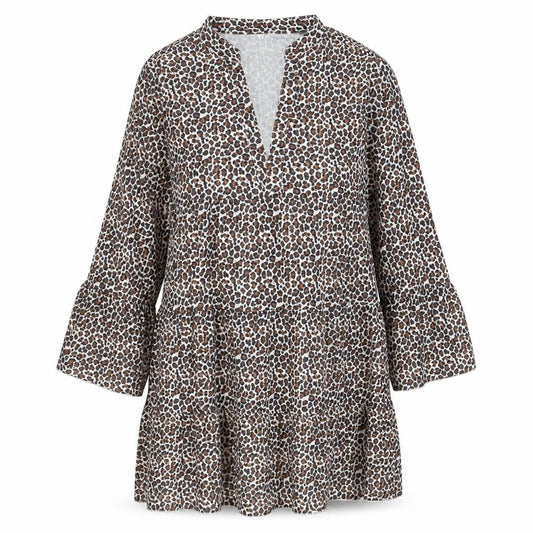 Preworn Womens Brown Animal Print Polyester Shift Size L V-Neck Pullover - Leopard print