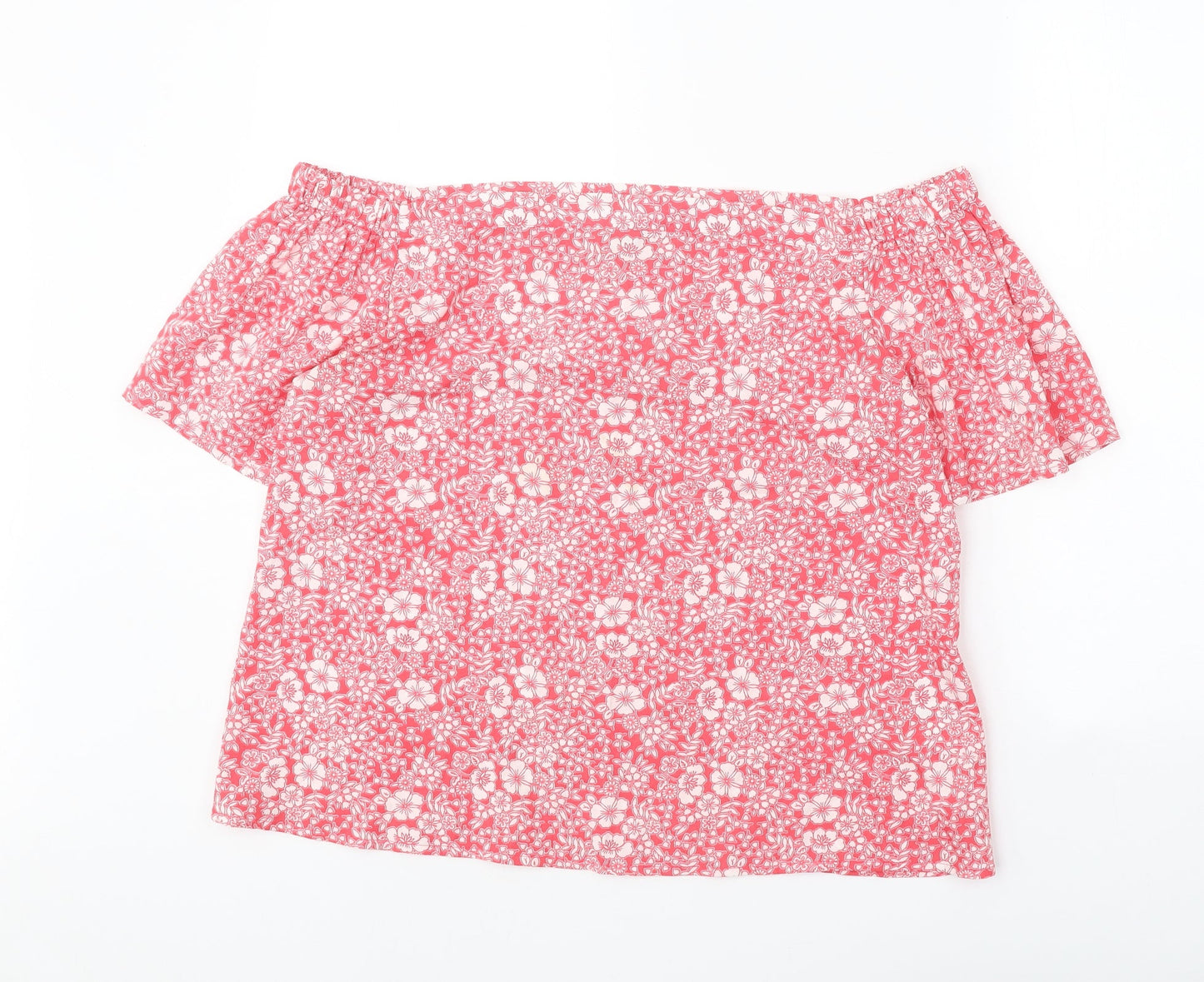 Peacocks Womens Pink Floral Polyester Cropped Blouse Size 14 Off the Shoulder - Bardot