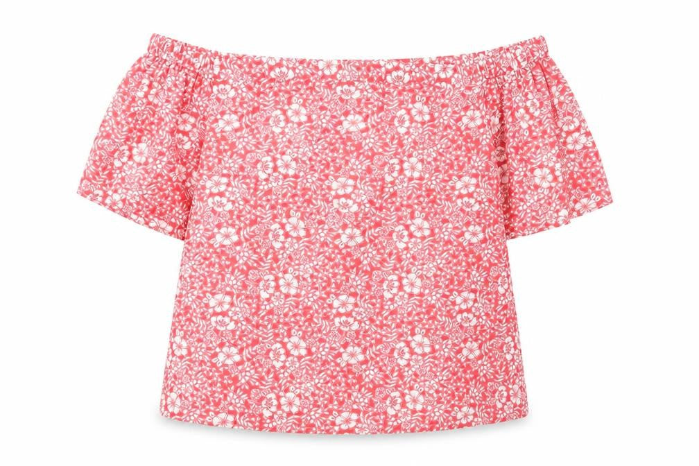Peacocks Womens Pink Floral Polyester Cropped Blouse Size 14 Off the Shoulder - Bardot