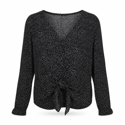 Silence + Noise Womens Black Animal Print Viscose Basic Button-Up Size S V-Neck - Tie Front