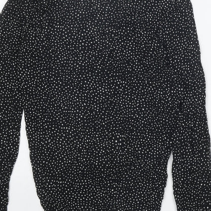 Silence + Noise Womens Black Animal Print Viscose Basic Button-Up Size S V-Neck - Tie Front