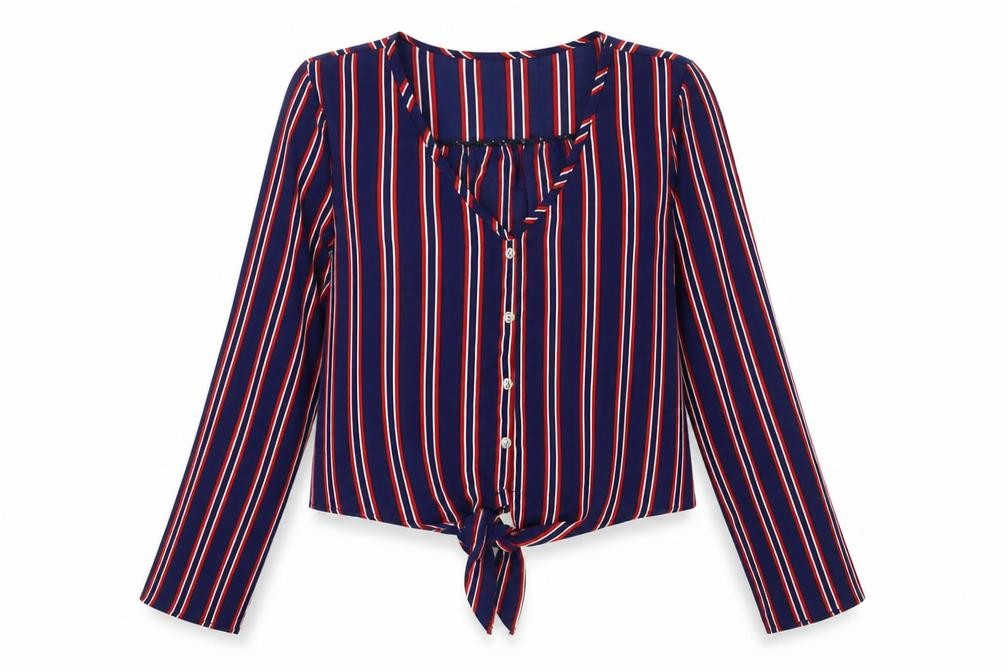 Apricot Womens Multicoloured Striped Viscose Basic Button-Up Size 12 V-Neck - Knot Front