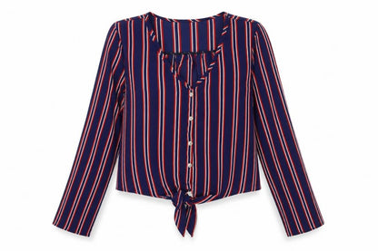 Apricot Womens Multicoloured Striped Viscose Basic Button-Up Size 12 V-Neck - Knot Front