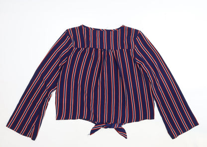 Apricot Womens Multicoloured Striped Viscose Basic Button-Up Size 12 V-Neck - Knot Front
