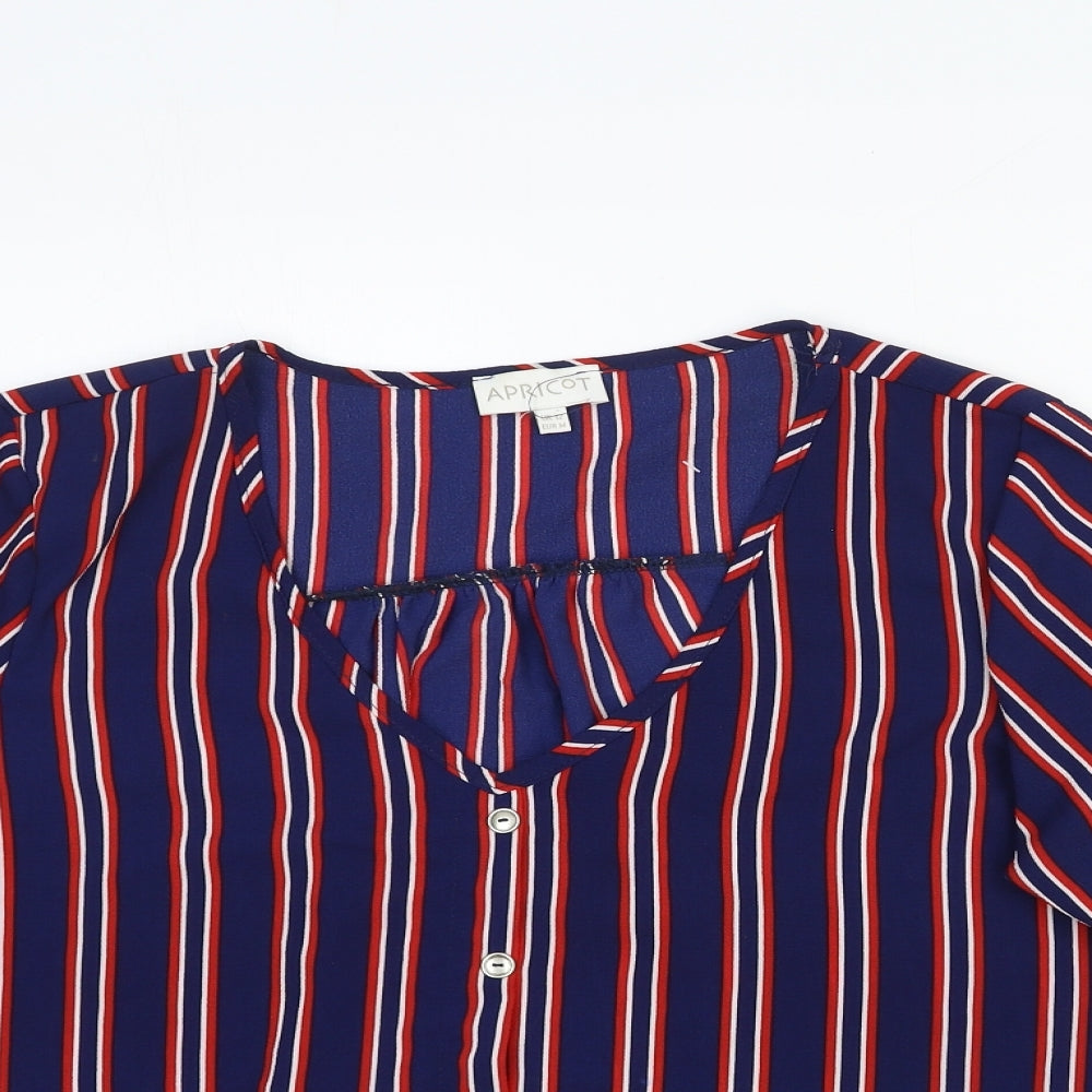 Apricot Womens Multicoloured Striped Viscose Basic Button-Up Size 12 V-Neck - Knot Front