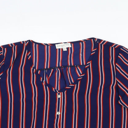 Apricot Womens Multicoloured Striped Viscose Basic Button-Up Size 12 V-Neck - Knot Front
