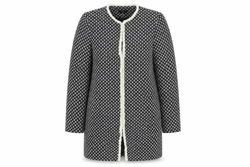 Marks & Spencer Womens Black Geometric Pea Coat Coat Size 8