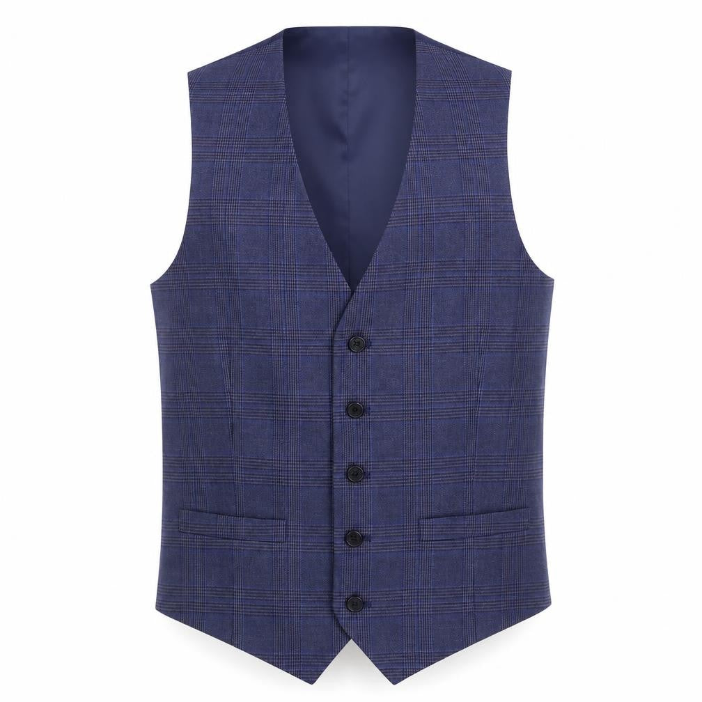 Marks & Spencer Mens Blue Plaid Wool Jacket Suit Waistcoat Size 38 Regular