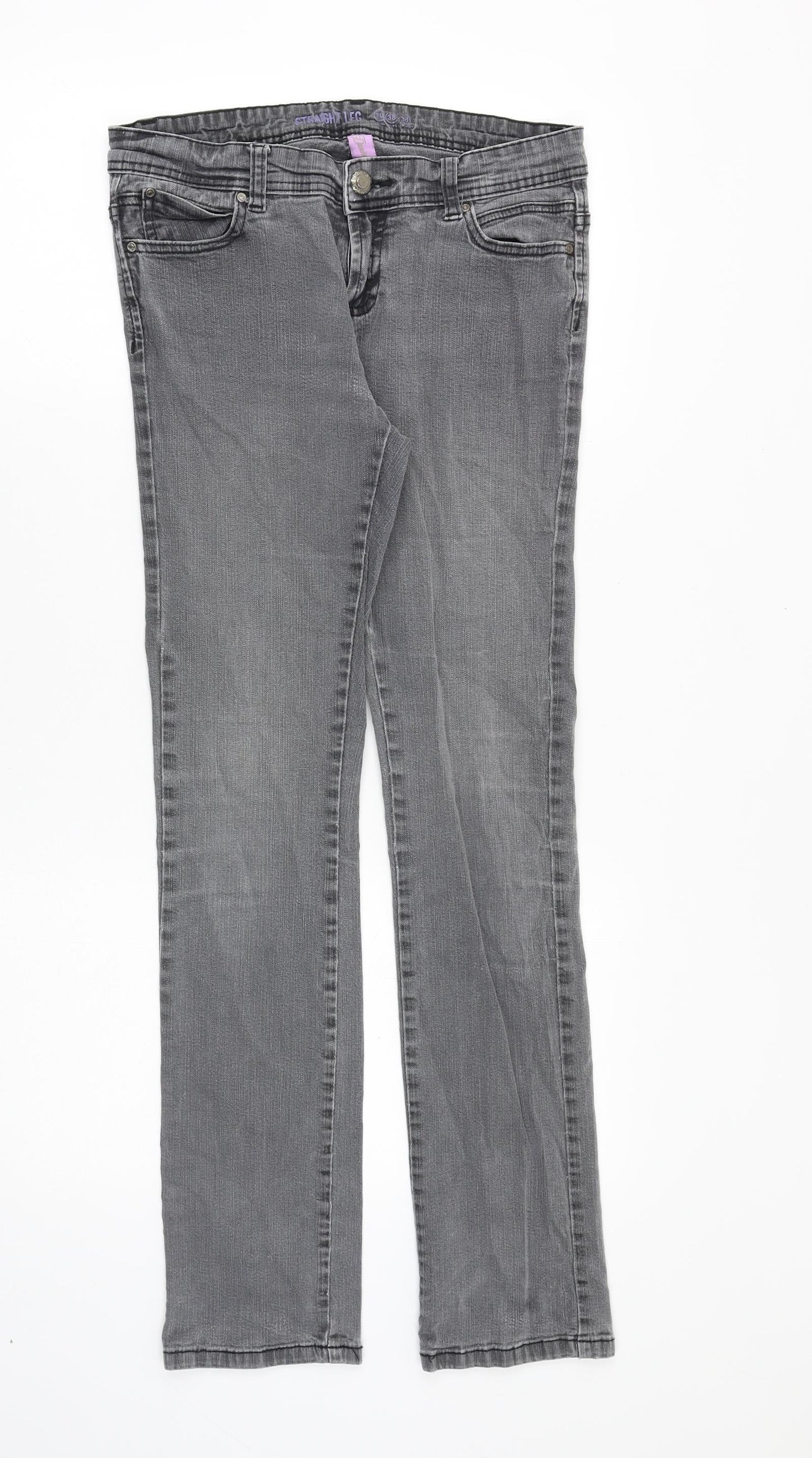 Denim & Co. Womens Grey Cotton Straight Jeans Size 10 Slim Zip