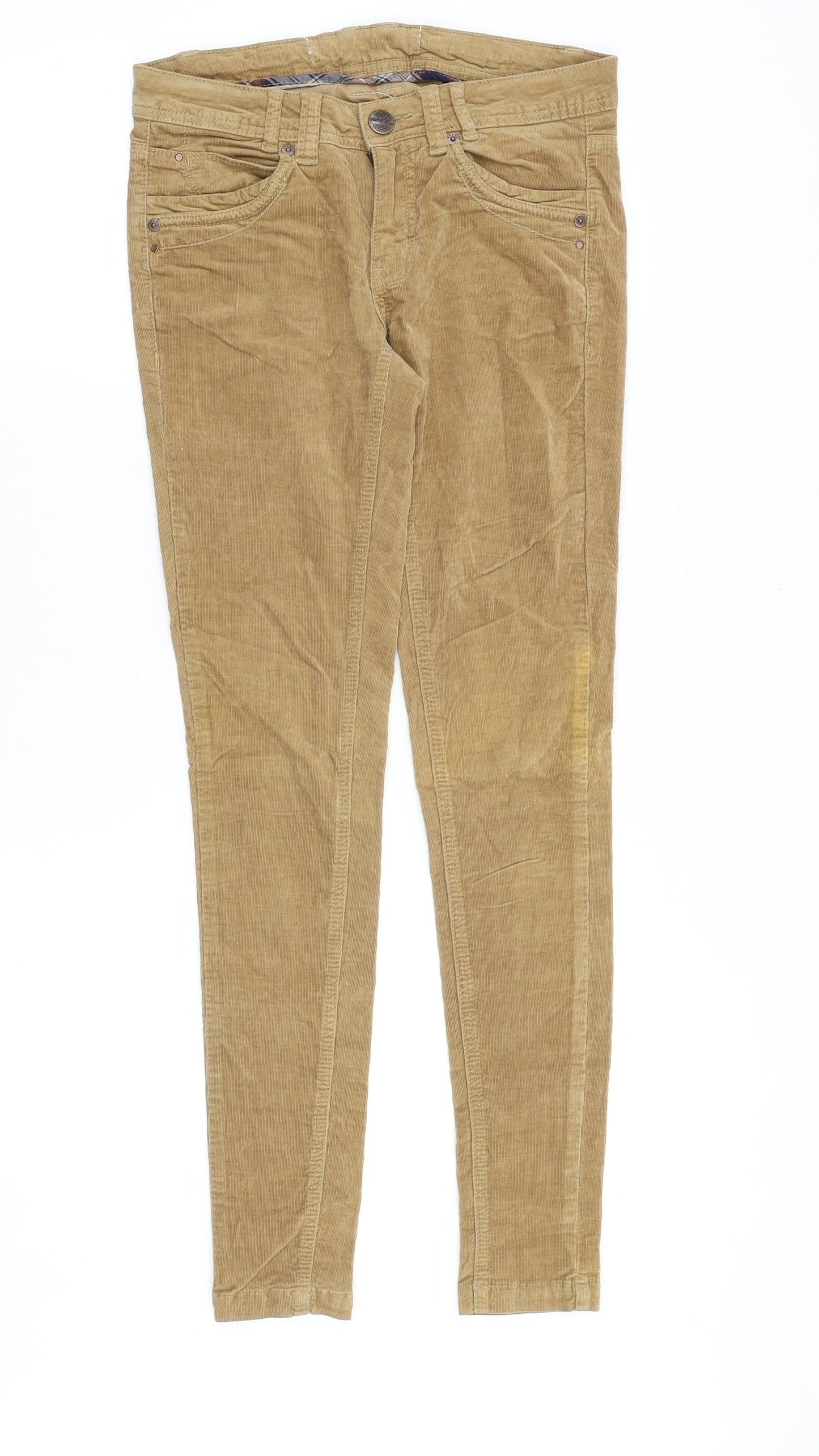 YES YES Womens Brown Cotton Trousers Size 28 in Slim Zip