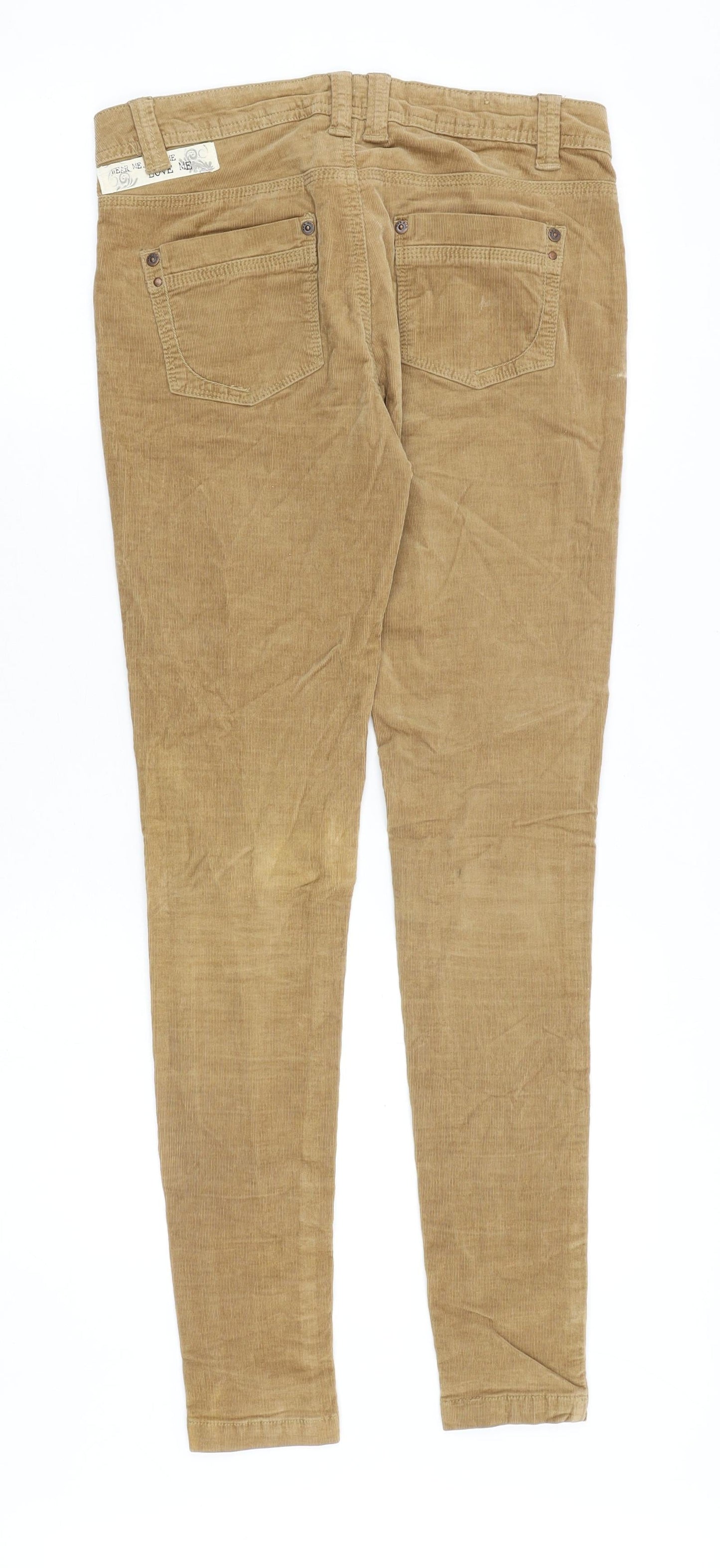 YES YES Womens Brown Cotton Trousers Size 28 in Slim Zip