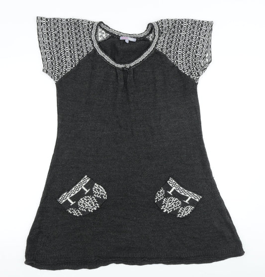 Fashion Friends Womens Grey Geometric Acrylic T-Shirt Dress Size XL Round Neck Pullover