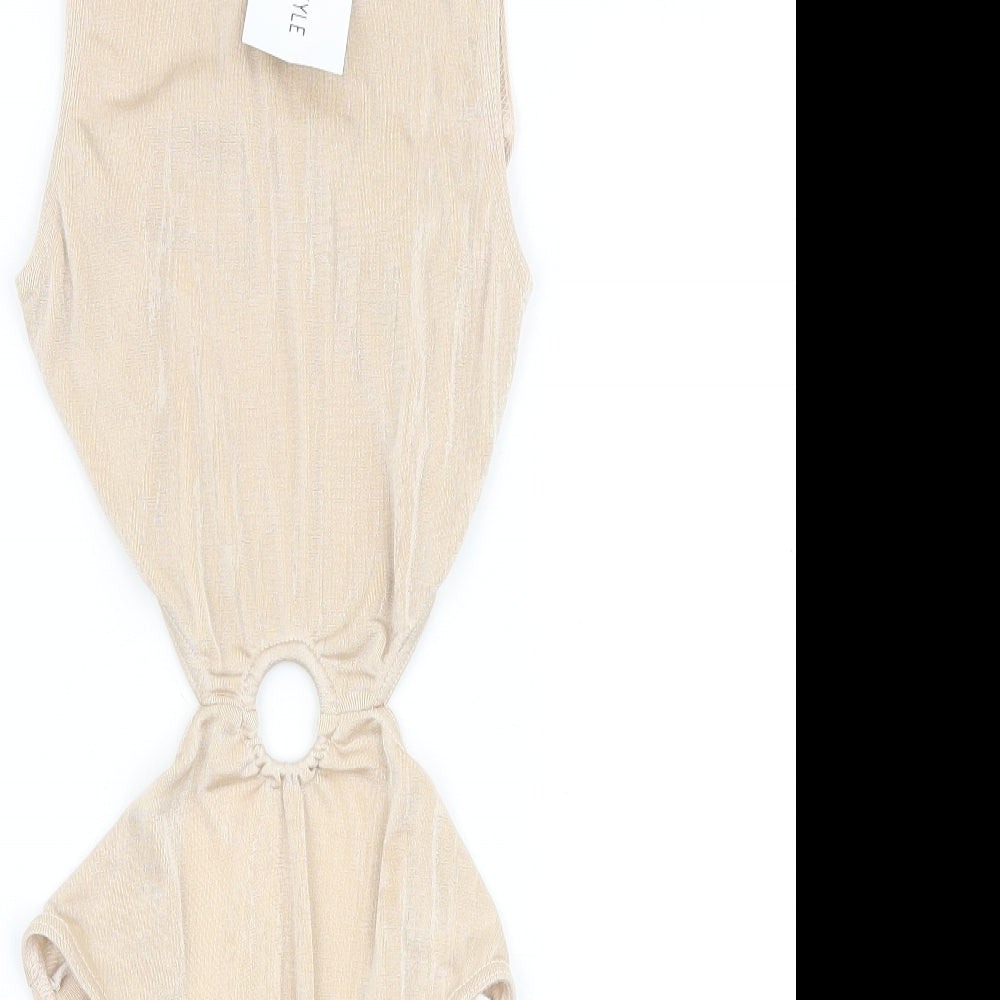 In the Style Womens Beige Viscose Bodysuit One-Piece Size 10 Hook & Eye