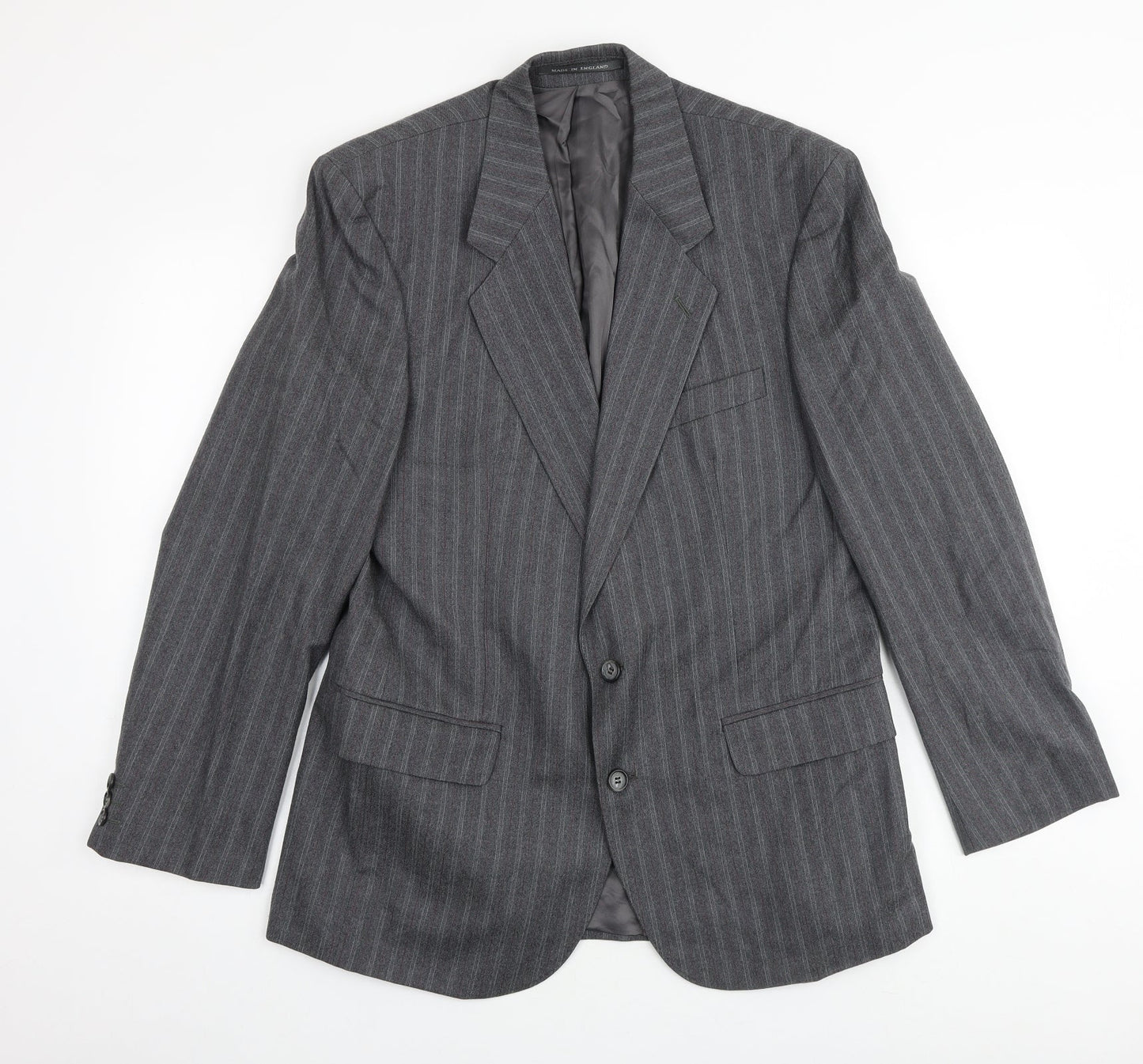 The Label Mens Grey Striped Cotton Jacket Suit Jacket Size 40 Regular